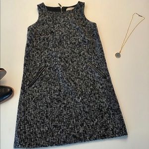 LOFT dress grey/black tweed w/ leather details 0P